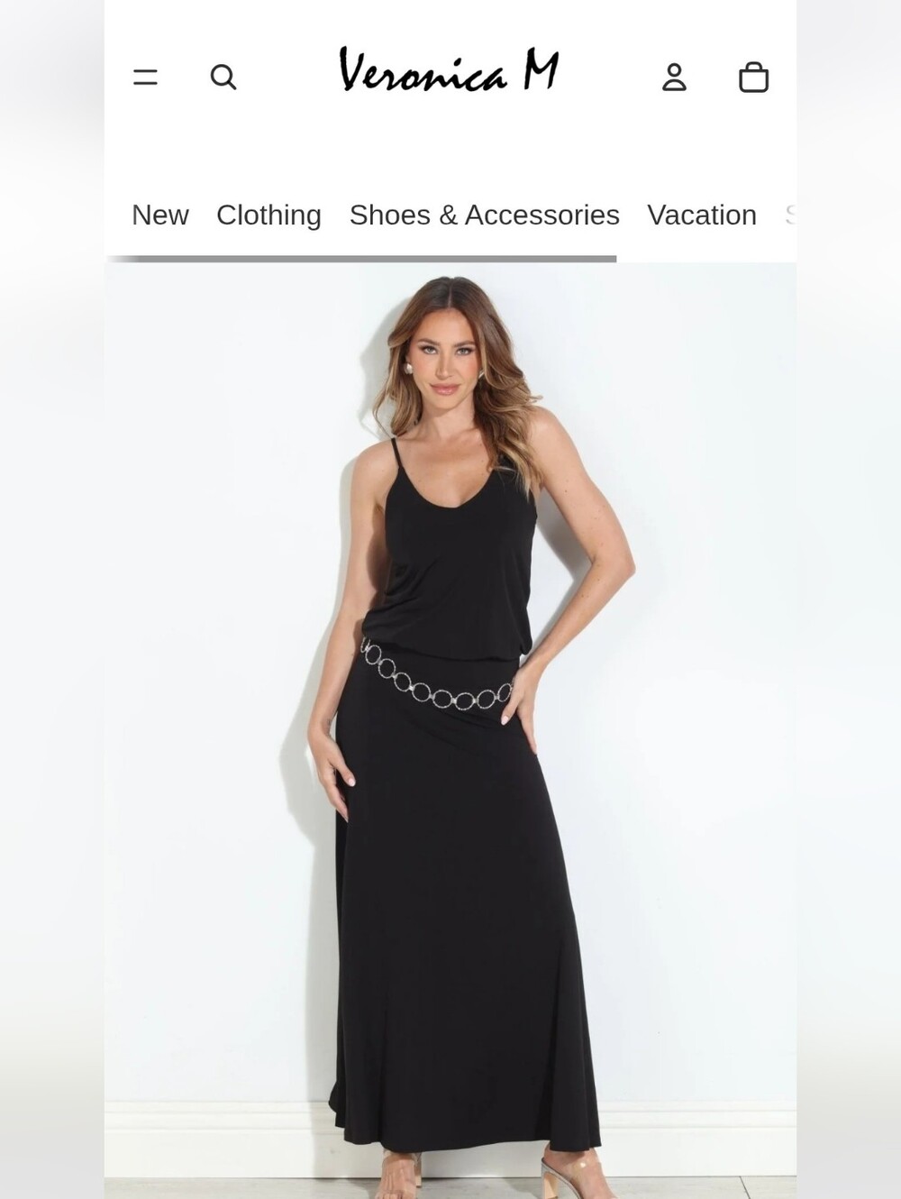 Veronica M Blk Spaghetti Strap Drop Waist Maxi Dress Sz Large